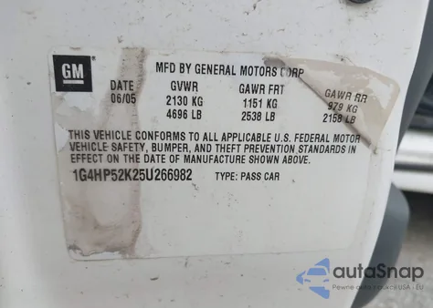 2005 Buick Lesabre Custom z USA, uszkodzony, nr VIN 1G4HP52K25U266982